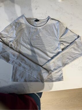 Express Light Gray Long-Sleeve Crew Neck Tee